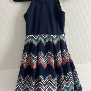Knitworks Navy and Teal Chevron Kids Dress
